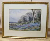 Pheasants in a bluebell field by Henry Stannard, watercolour, sold Oct 2020
