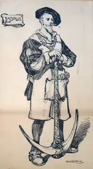 Labour' signed 32 x 18.5cm by Gerald Moira, ink, sold Oct 2020