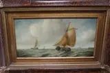 Fishing boats off the coast, 29 x 60cm by Jean Laurent, oil on canvas, sold Oct 2020
