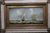 Sail barge and other shipping at sea, 29 x 60cm by Jean Laurent, oil on canvas, sold Oct 2020