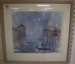Gondolas, Venice by Barbara Dorf, watercolour, sold Oct 2020
