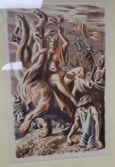 The woman on the seven headed beast, inscribed in pencil, 35 x 23cm by Hans Feibusch, lithograph, sold Oct 2020