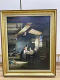 Tavern interior with maid serving at a table by Nicholas Condy, oil on panel, sold Oct 2020
