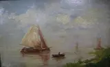 Shipping off the coast by Alphonse Stenglin, oil on wood, sold Oct 2020