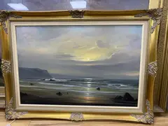 Coastal scene at sunset by Peter Cosslett, oil on canvas, sold Oct 2020