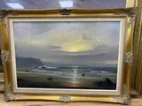 Coastal scene at sunset by Peter Cosslett, oil on canvas, sold Oct 2020