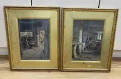 Cottage interiors by S. Dockery, watercolor, sold Oct 2020
