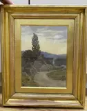 Figures passing houses at sunset, monogrammed, Fine Art Society label verso, 25 x 18cm by Nathaniel Hughes John Baird, watercolour, offered Oct 2020