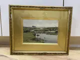 Coastal landscape with river flowing to the dunes, 16 x 24cm by Walter Tyndale, watercolour, sold Oct 2020