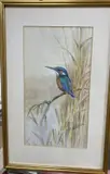 Kingfisher on a riverbank by Roland Green, watercolour, sold Oct 2020