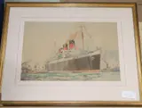 The Queen Mary leaving harbour' by Ernest Rupert Harrington, watercolour, sold Aug 2020