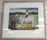 Jockey on a bull and man with bulldog by Alan Parker, watercolour, sold Aug 2020