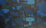 Blues' abstract composition probably fields at night as seen from a plane by Alastair Milne Michie, 1961, acrylic and oil on board, sold Nov 2021