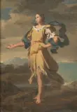 Austrian, A female figure on rocks at the coast by Adolf Pirsch, oil on card, sold Nov 2021