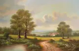 A country path bordered by flowers leading to a cottage by David Ronald, oil on canvas, offered Nov 2021