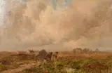 British, Horses and a cart on a heathland pathway under changing skies by John Falconer Slater, oil on canvas, sold Nov 2021