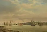 French, Shipping on a River by Auguste Ballin, oil on Canvas, sold Nov 2021