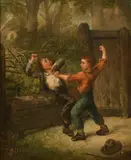 The young Pugilists' oil on canvas by Paul Delcour, oil on canvas, sold Nov 2021