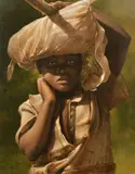 The Potato carrier by Michael Jackson, 2000, oil on board, offered Nov 2021