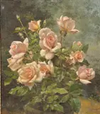 Italian, A still life study of pink roses in bloom by Fortunino Matania, oil on canvas, offered Nov 2021
