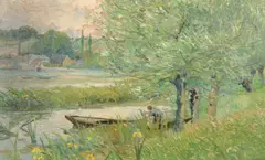 Belgian, Impressionist River scene with a figure and boat by Eugène Boch, oil on canvas, sold Nov 2021