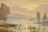 British, figure in a boat on a mountain lake by H. Hughes Richardson, watercolour, offered Nov 2021