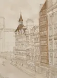 British, A street view of The Poultry by Hugh Cantlie, watercolour, offered Nov 2021