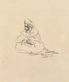 Belgian, A set of 5 sketches of Eastern figures and scenes, mostly signed in pencil, each 8" x 6 by Ben Genaux, pencil, offered Nov 2021