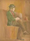 A scene of an elderly gentleman in a tavern by Erskine Nicol, watercolour, offered Nov 2021