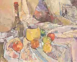 British, a collection of three oils and one watercolour of still life subjects, each bearing the artist's studio stamp, the largest 16" x 20 by Roger Bliss, watercolour, sold Nov 2021
