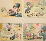 British, The Herbs, Policeman's whistle, A group of four drawings framed, 10.5" x 11.75 by Bill Mevin, drawing, sold Nov 2021