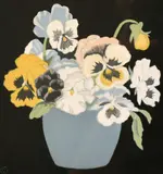 Australian, a still life of pansies, woodcut print in colour by Hall Thorpe, woodcut, sold Nov 2021