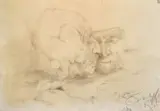 A set of three head studies of elderly figures by Michael Rainey, mixed media, sold Nov 2021