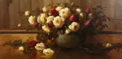 Dutch, A still life study of roses in a bowl by Kees Terlouw, oil on board, sold Oct 2021