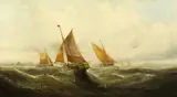British, Sailboats on choppy seas nearing a port by George Knight, oil on canvas, offered Oct 2021