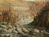 British, River landscape with boulders in the foreground by Maurice Codner, oil on board, offered Oct 2021