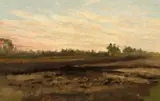 British, Landscape over fields at dusk by Ernest Weber, oil on canvas, sold Oct 2021