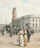 On Nevsky Avenue in St. Petersburg by Dmetri Yevgrafov, oil on canvas, sold Oct 2021