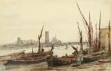 British, Westminster from Vauxhall, 1869 by John Moyer Heathcoate, watercolour, offered Oct 2021