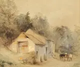 British, Horse and cart beside a cottage by William Evans, watercolour, offered Oct 2021