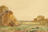Irish, A figure on a horse and cart gathering hay by Claude Hayes, watercolour, sold Oct 2021