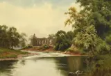 British, Monastery ruins by a river by Edward Horace Thompson, 1924, watercolour, sold Oct 2021