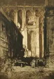 Welsh, A procession in a cathedral cloister by Frank Brangwyn, etching, sold Oct 2021