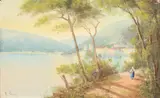 A female figure on Lake Como by Maria Gianni, mixed media, offered Aug 2021
