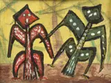 British, A semi-abstract study of birds by Anthony Twentyman, oil on paper, sold Aug 2021