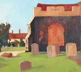 British, Essex Church by David Briton, oil on board, sold Aug 2021