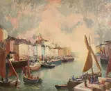 A busy harbour scene by W Le Wino, oil on canvas, offered Aug 2021