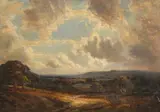 British, An extensive landscape with a cloudy sky by Edwin Harris, oil on board, offered Aug 2021