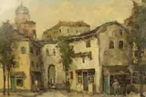Dutch, A continental town scene with figures in a square by Harry Zeegers, oil on canvas, sold Aug 2021
