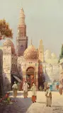 Austrian, A pair of oil on canvas scenes of busy Eastern streets with figures in the foreground by Karl Kaufmann, oil on canvas, offered Aug 2021